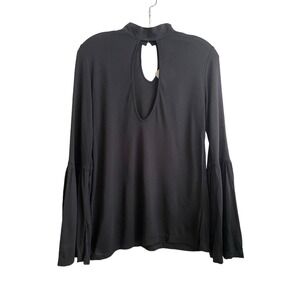 NWT Haute Hippie Key Hole Bell Sleeve‎ Top Blouse Size XS Black Mock Neck Boho